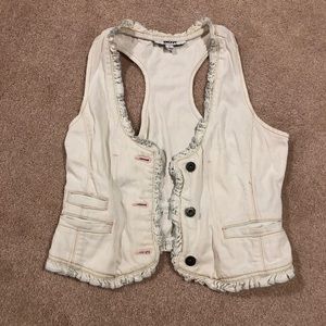 White Denim Frilly Vest